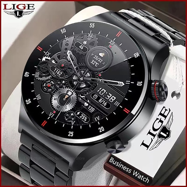  LIGE BW0382 Smart Watch 1.32 inch Smartwatch Fitness Running Watch Bluetooth Pedometer Call Reminder Heart Rate Monitor Compatible with Android iOS Men Waterproof Hands-Free Calls Message Reminder IP