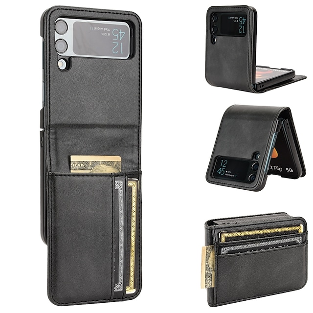 Phone Case For Samsung Galaxy Wallet Card Flip Z Flip 4 Z Flip 3 Card Holder Slots Shockproof Solid Colored Pc Pu Leather 22 7 19