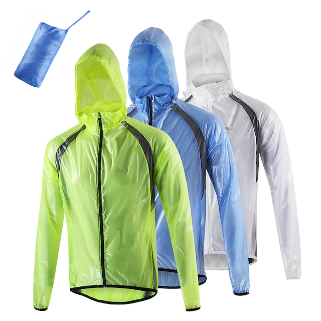 ARSUXEO Men's Cycling Jacket Windbreaker Rain Jacket Running Jacket Lightweight Skin Coat Hooded Packable Raincoat Summer Bike Wear Bike Jacket Sports Clothing Waterproof Windproof Breathable 25