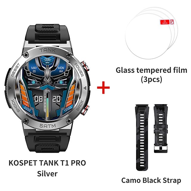  KOSPET TANK T1 Pro Smart Watch 1.32 inch Smartwatch Fitness Running Watch Bluetooth ECG+PPG Temperature Monitoring Pedometer Compatible with Android iOS Women Men Waterproof Long Standby Hands-Free