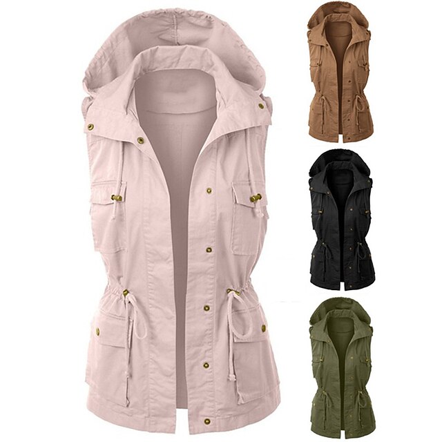 Women's Hooded Military Anorak Safari Utility Drawstring Cargo Vest Winter Jacket Trench Coat Top Outdoor Thermal Warm Windproof Multi-Pockets Army Green Pink Black Fishing Climbing Traveling 9