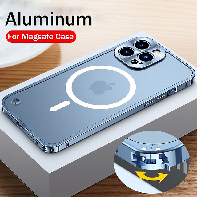  Magnetic Charging Case for Mobile Aluminum Alloy Metal Case for iPhone 14 13 12 11 Pro Mini Max Translucent Matte PC
