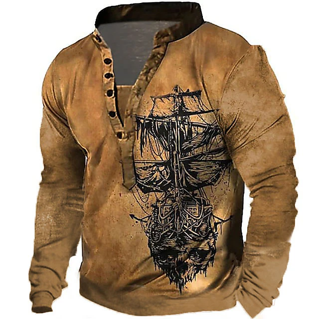 Men's Unisex Nautical Graphic Prints Boat Sweatshirt Pullover Button Up Hoodie Long Sleeve Sweatshirt Standing Collar Streetwear Designer Casual 3D Print Daily Sports Holiday Zipper Print Spring 5