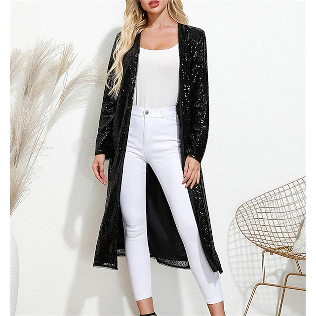 Women's Wrap Coats / Jackets Sparkle & Shine Sun Protection Long Sleeve Sequined Fall Wedding Guest Wraps With Glitter For Wedding All Seasons dress to impress 12