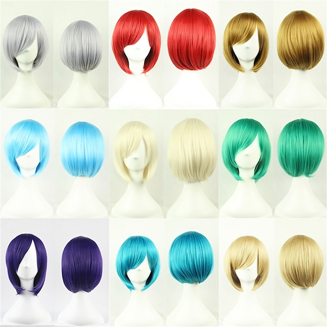  cosplay περούκα νέα anime bobo περούκα κόκκινο πράσινο χρυσό κοντά μαλλιά msn κορεατική έκδοση επισκευή προσώπου bob head περούκα αποκριών