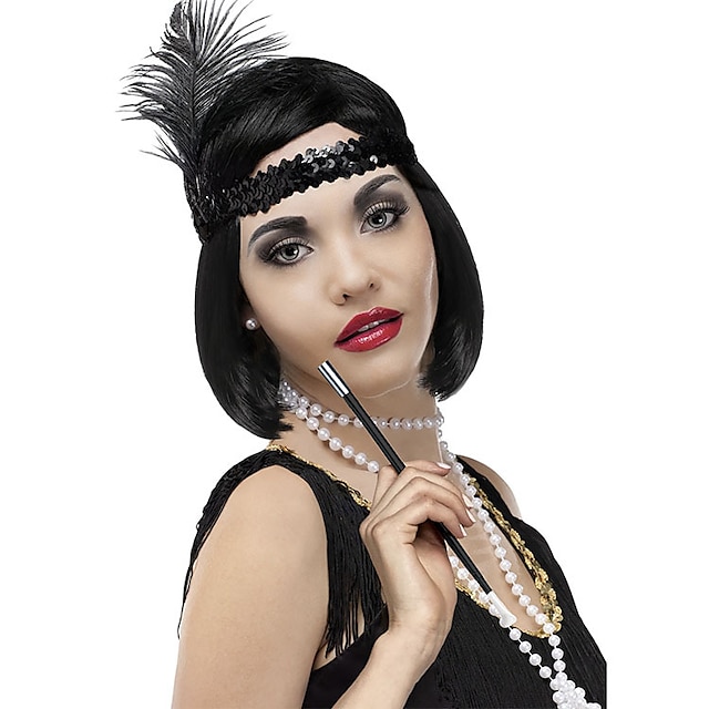  Brüllen 20s 1920s Vintage inspiriert Handschuhe Halskette Flapper Stirnband Zubehör-Set Der große Gatsby Charleston Damen Feder Party Abiball Handschuhe