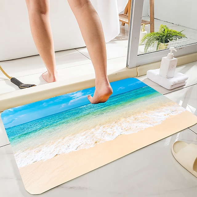  Blue Sky Beach Series Digital Printing Floor Mat Modern Bath Mats Nonwoven / Memory Foam Novelty Bathroom