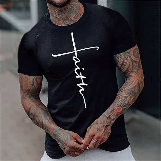  Men's T shirt Tee Graphic Tee Casual Style Classic Style Letter Print Crew Neck Street Holiday Short Sleeve Print Clothing Apparel Designer Casual Faith Summer Black