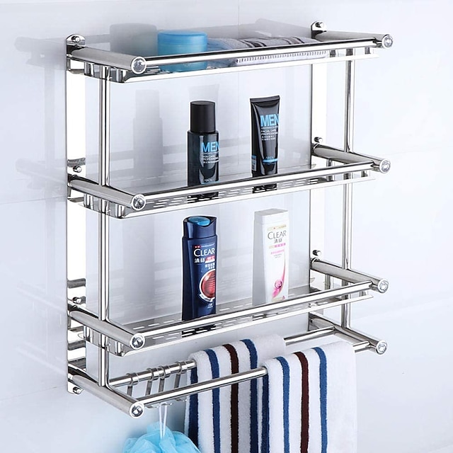  Półka prysznicowa montowany na ścianie wieszak na ręczniki półka łazienkowa 3-poziomowa półka do przechowywania w łazience stojak ze stali nierdzewnej stojak do przechowywania w łazience