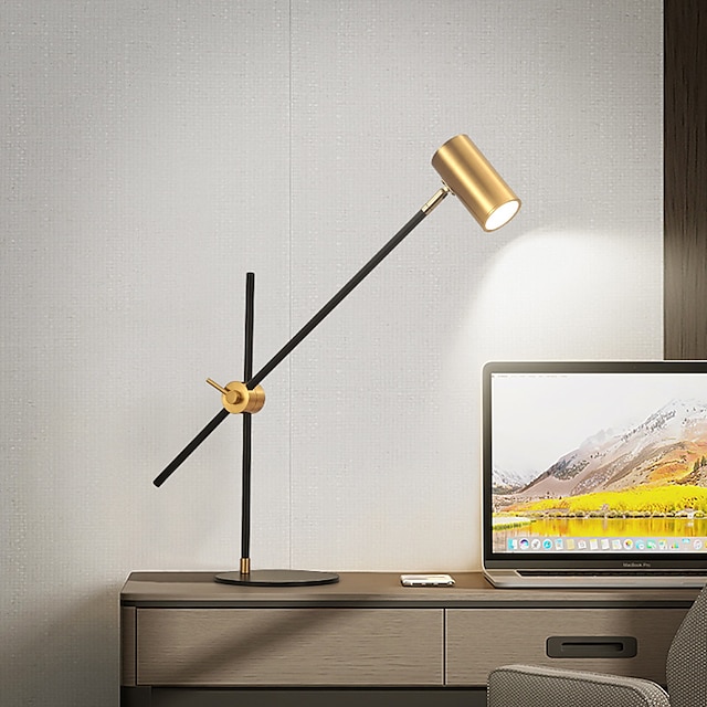  lampe de bureau/de table, finition laiton mat, hauteur réglable, bras d'équilibrage, interrupteur marche/arrêt à bascule en ligne