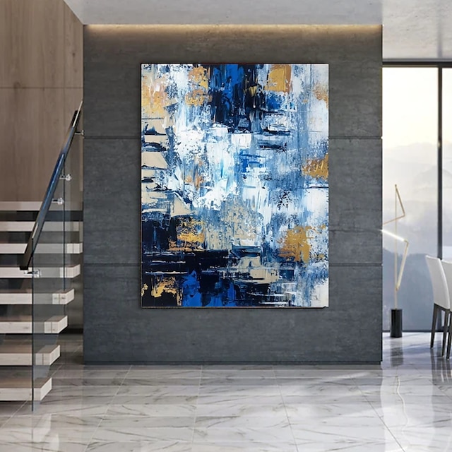  Handmade Oil Painting Canvas Wall Art Decorative Abstract Knife Painting Landscape Blue For Home Decor Rolled Frameless Unstretched Painting