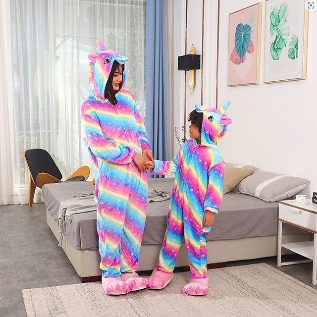  Kid's Kigurumi Pajamas Nightwear Camouflage Unicorn Flying Horse Fashion Onesie Pajamas Funny Costume Flannelette Cosplay For Boys and Girls Carnival Animal Sleepwear Cartoon