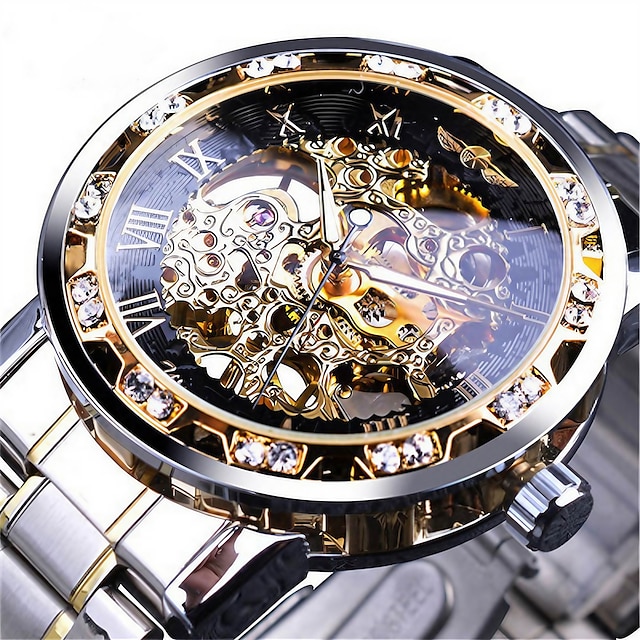  Men Mechanical Watch Transparent Hollow Skeleton Wristwatch for Men Fashion Diamond Luminous Stainless Steel Watch Male Clock