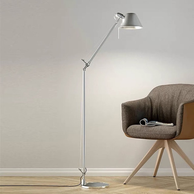  Floor Lamp Standing Lamp Adjustable Architect Swing Arm Standing Reading Lamp With Metal Base Modern Design Study Lamp With Switch For Living Room Bedroom Piano Room(Silver)