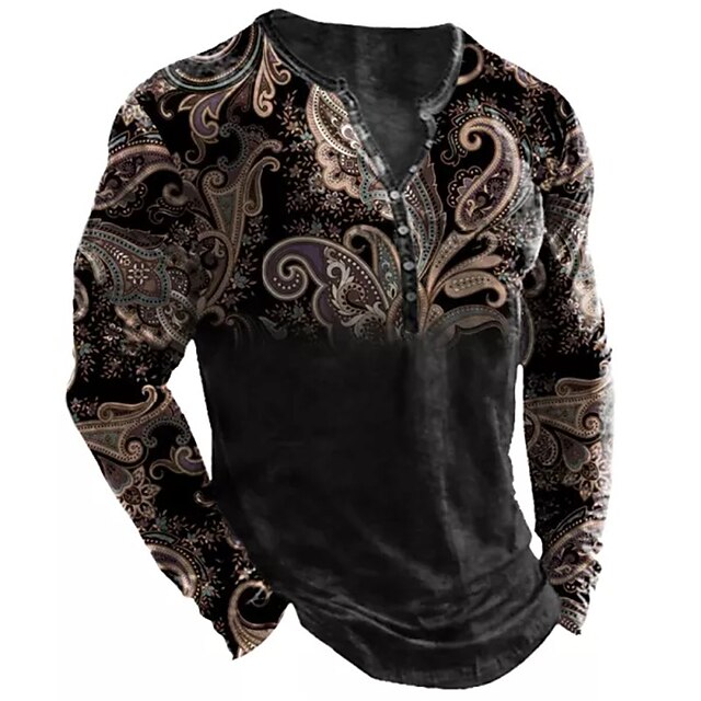 Men's T shirt Tee Henley Shirt Tee Graphic Butterfly Henley Black 3D