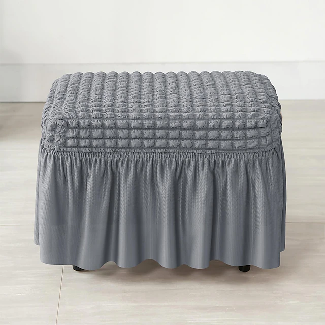 Spandex Seersucker Ottoman Slipcover,Burgundy Stretch Rectangle Footstool Cover, Washable Removable Covers for Storage Ottoman, High Spandex Protector for Foot Rest Stool 22