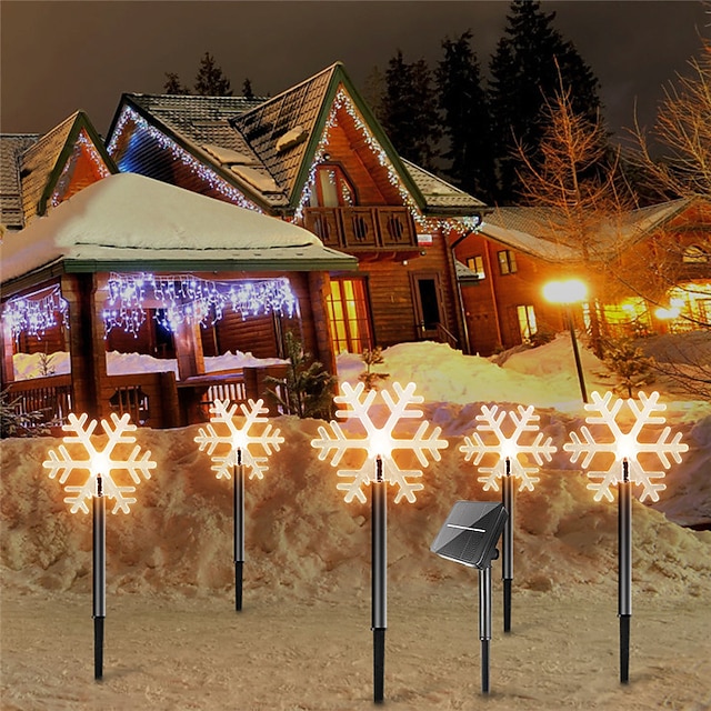  Luces de camino de copos de nieve de Navidad decoraciones exteriores luces paisajísticas solares a prueba de agua LED lámpara en forma de copo de nieve de Navidad para decoración de hogar fiesta