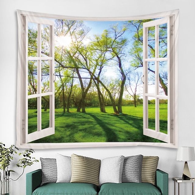 Window Landscape Wall Tapestry Art Decor Blanket Curtain Picnic ...