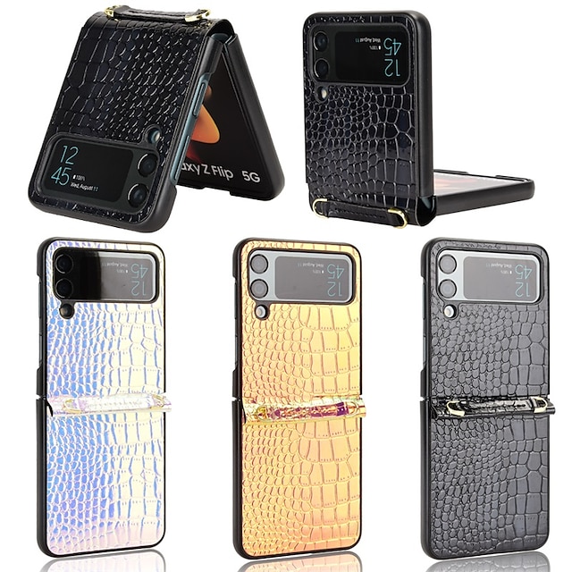  telefone Capinha Para Samsung Galaxy Case Completa Z Flip 5 Z Flip 4 Z Flip 3 Portátil Virar Proteção de corpo inteiro Cores Gradiente PC Couro PU