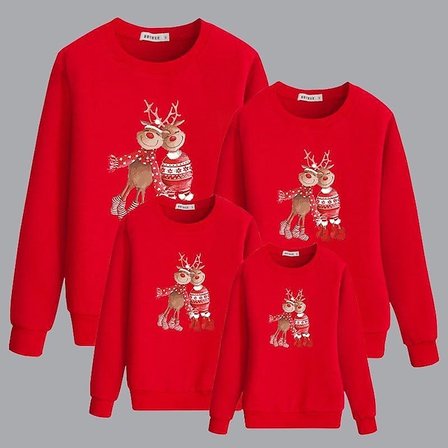 Familie-look Sweatshirt Katoen Hert Huis Zwart Rood Lange mouw Mama En Ik Outfits Dagelijks Bijpassende outfits