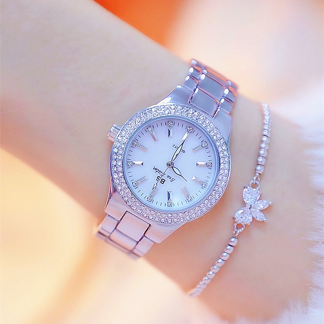  Polshorloge Quartz horloges voor Dames Analoog Kwarts Mode Luxe bling Strass armband Roestvrij staal Roestvrij staal