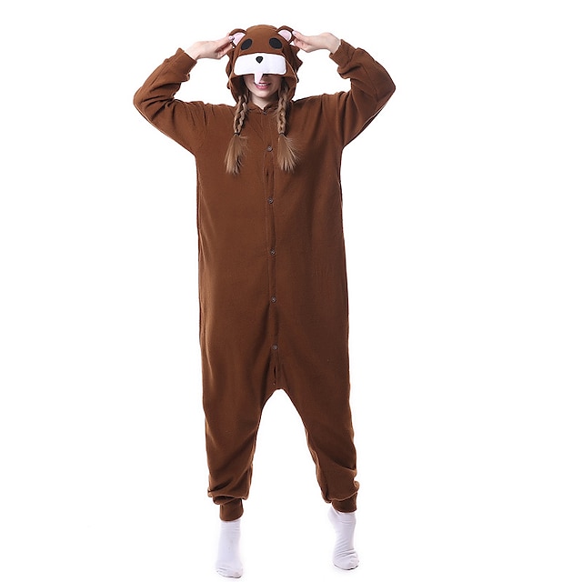  Adults' Kigurumi Pajamas Nightwear Bear Character Onesie Pajamas Flannel Cosplay For Men and Women Carnival Animal Sleepwear Cartoon