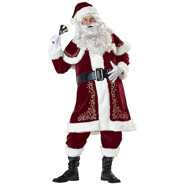  Santa Suit Santa Claus Costume Outfit Santa Clothes Men's Cosplay Costume Christmas New Year Masquerade Adults' Top Pants Glove Hat