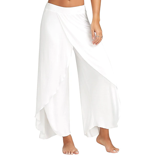 Women's Culottes Wide Leg Chinos Ruffle Layered Stretchy Mid Waist Basic Casual / Sporty Casual Daily Black White S M Summer Spring & Fall 17