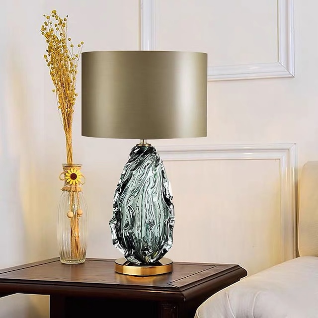  lampe de table led possini euro design lampe de chevet côtière 68cm de haut en céramique bleu vert tourbillon glaçure abat-jour ovale neutre pour salon chambre chevet