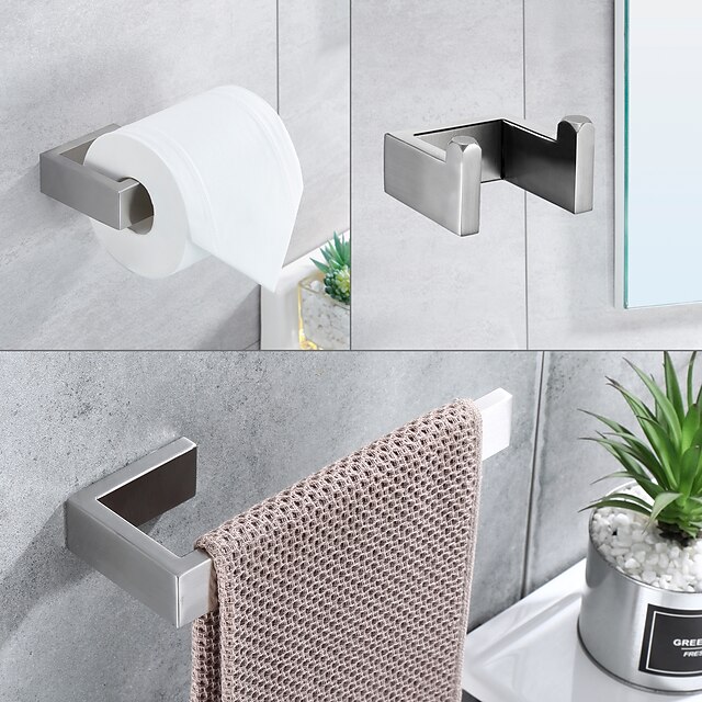 Bathroom Accessory Set 3 Piece Stainless Steel,Wall Mounted Towel Bar,Toilet Paper Holder and Robe Hook,Bathroom Hardware Set(Black/Brushed Nickel) 14