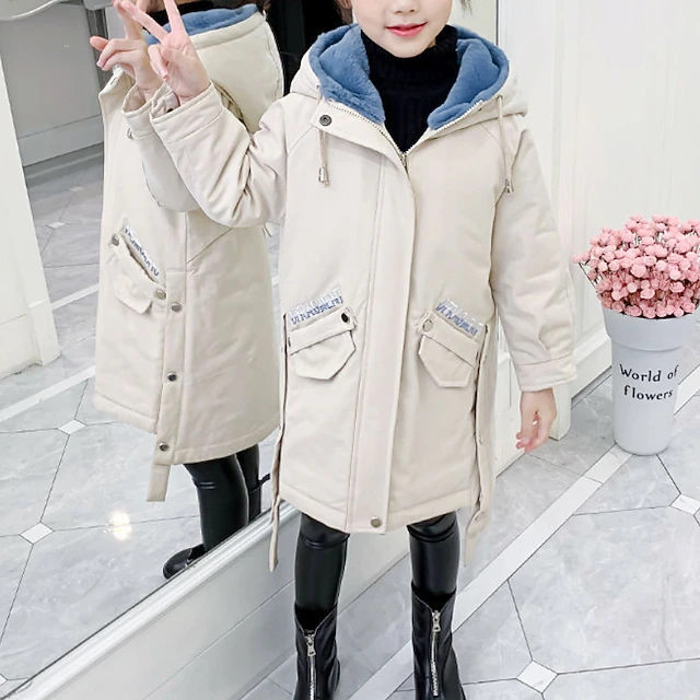 Kids Girls' Parka Letter Adorable School Coat Outerwear 7-13 Years Fall Pink Beige 9