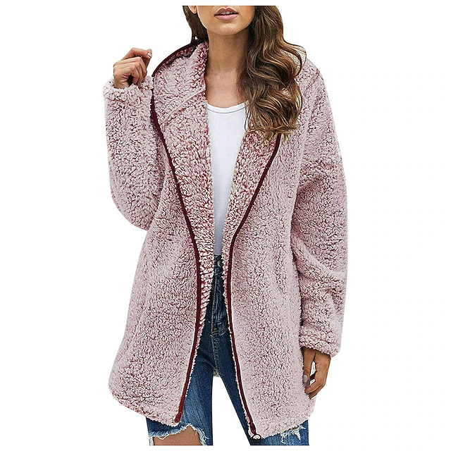 Women's Zip Up Hoodie Sweatshirt Fleece Jacket Vintage Teddy Cardigan Fleece Fluffy Solid Color Street Casual Holiday Hoodie Zipper Pocket Long Sleeve Black White Pink Red Blue Fall & Winter 12