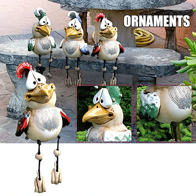 Funny Chicken Decor Statues Garden Farm Yard Resin Craft Chicken Rooster Sculpture Patio Lawn Garden Decor Accessories Outdoor Landscape Sculptures 11