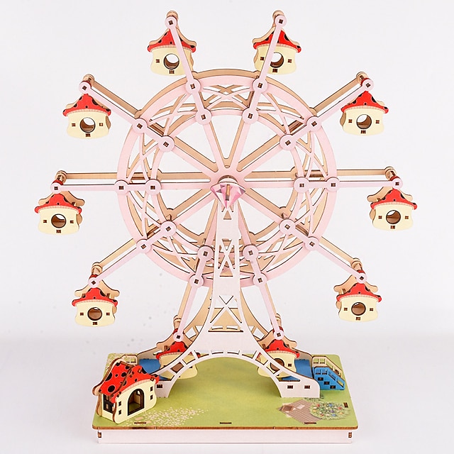  3D drewniane puzzle kolorowe szczęśliwy diabelski młyn zabawki-diy zestaw rzemiosła drewna-kreatywny prezent dla chłopców dziewcząt dorosłych dzieci podczas świąt/urodzin (diabelski młyn kolor drewna)