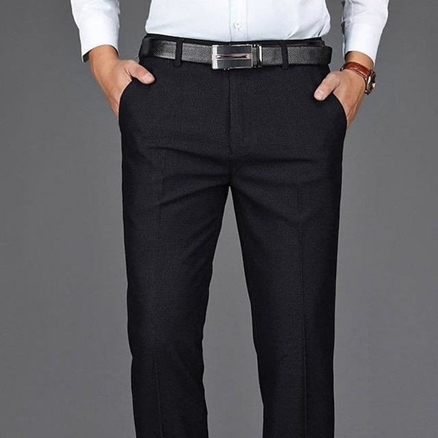  Men's Dress Pants Trousers Suit Pants Pocket Plain Comfort Breathable Ankle-Length Wedding Office Business Chic & Modern Classic Black Deep Blue High Waist Micro-elastic
