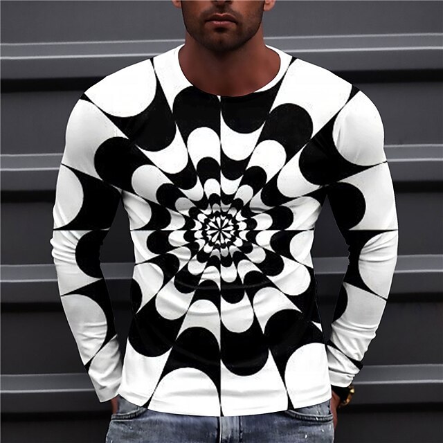 Men S T Shirt Tee Optical Illusion Graphic Prints Crew Neck Black White D Print Outdoor