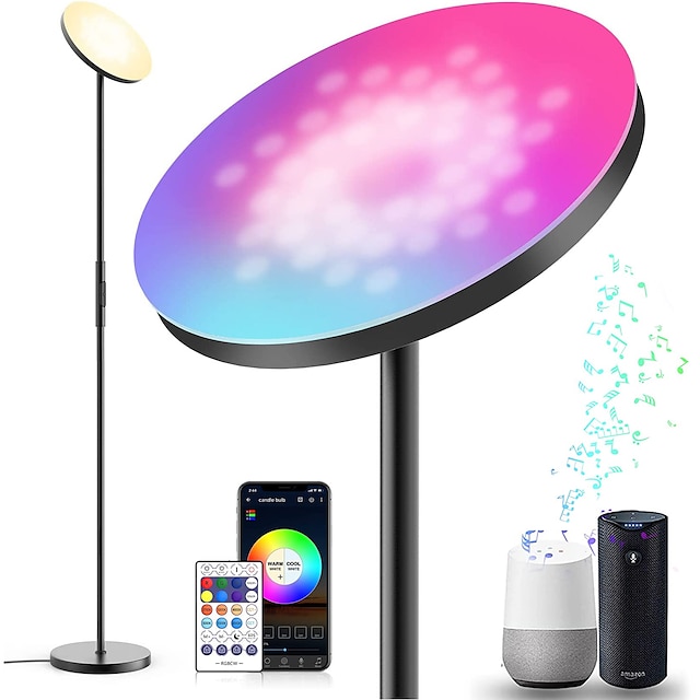  Le lampadaire RVB intelligent fonctionne avec Alexa Google Home, grand lampadaire moderne à distance Wi-Fi, couleur super lumineuse de 2000 lm à intensité variable pour le salon, la chambre (noir)