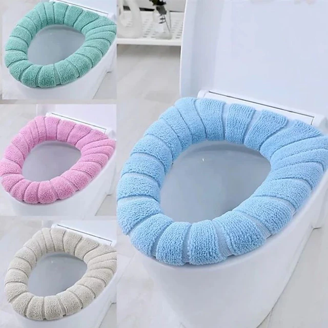 Soft Toilet Seat Cover Pads Thicker Warmer Stretchable Washable Cloth Toilet Fits All Oval Toilet Seats 15