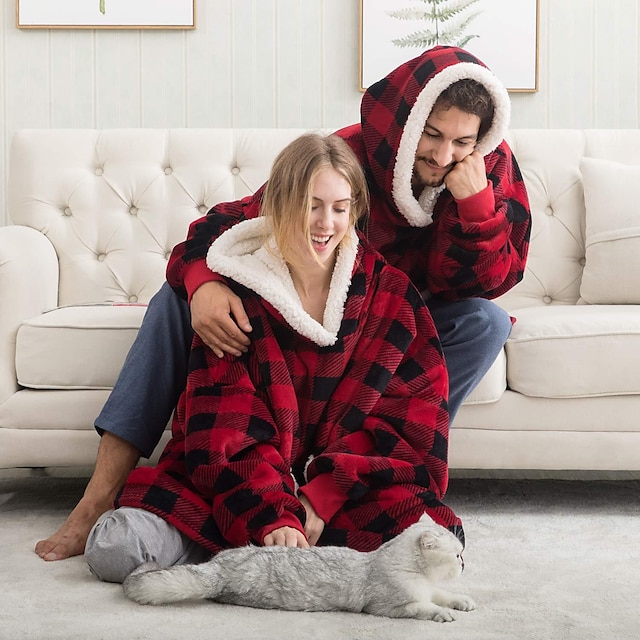  Christmas Wearable Blanket Sweatshirt for Women and Men, Super Warm and Cozy Giant Blanket, Thick Flannel Blanket with Sleeves and Giant Pocket