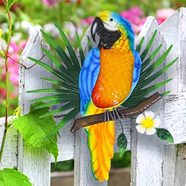  kovový papoušek zeď umění venkovní nástěnná výzdoba závěsný plot dekorace pro terasu verandu pěkný nápad na dárek, aby byla vaše zahrada jedinečná