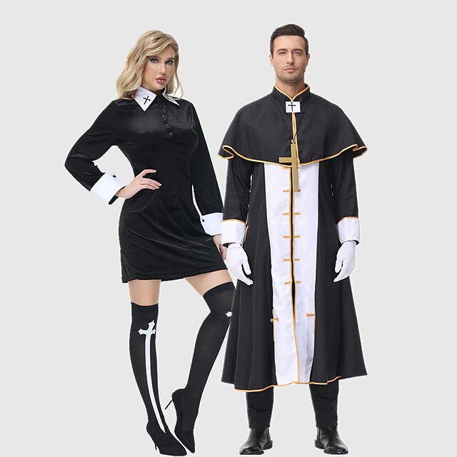 Nun Priest Couples Costumes Men S Women S Movie Cosplay Cosplay Halloween Black Dress Shawl