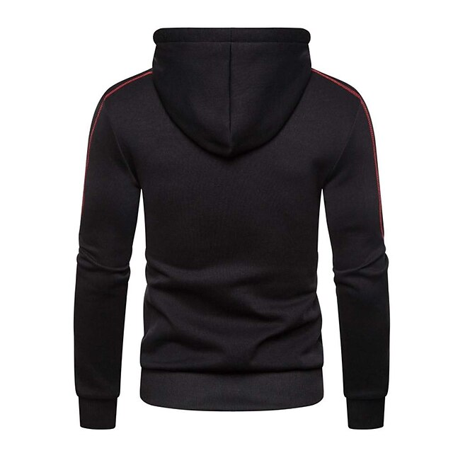 Men's Hoodie Black White Red Navy Blue Light Grey Hooded Color Block Fleece Cool Casual