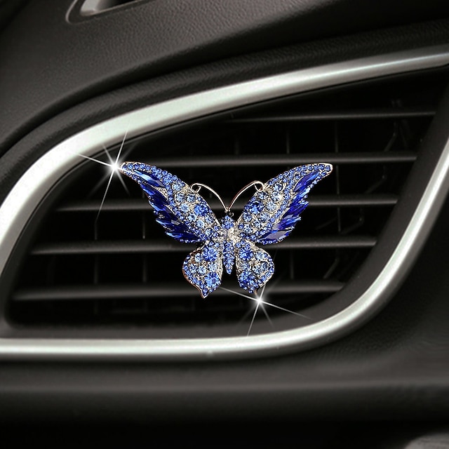  bling cristal fragrância de carro borboleta difusor de carro ambientador clipe de ventilação prata
