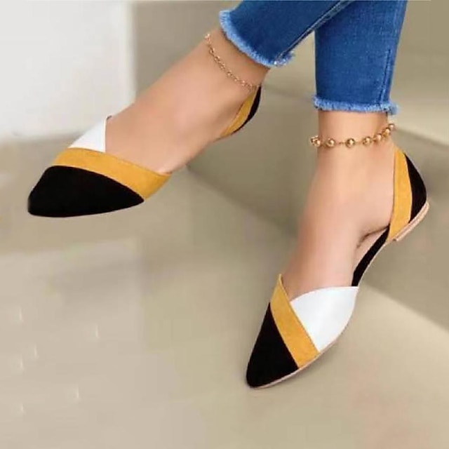  Women's Flats Plus Size Outdoor Office Daily Color Block Flat Heel Pointed Toe Elegant Casual Walking Suede Loafer Yellow Red Blue