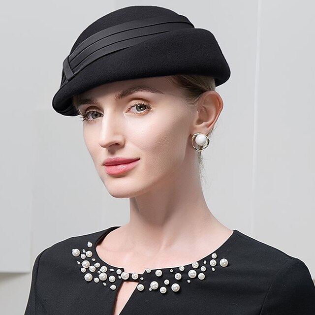 Women's Wedding Hats Elegant Wool Bucket Hats with Satin Bowknot Fedora ...