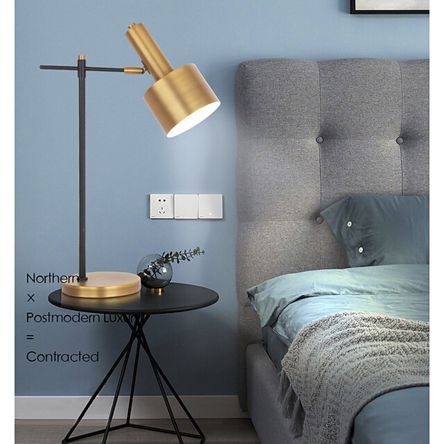 DLLT Modern Table Lamp – Rose Gold Hollowed Metal Cage Base With Fabric Shade, Compact Bedside/Desk Light, 5W LED E26 Bulb Included, On/Off Cord Switch