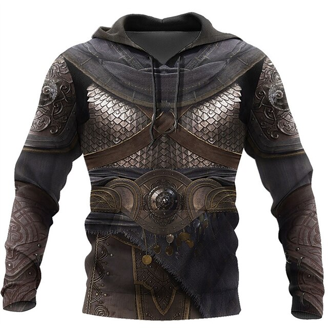 Men's Graphic Prints Viking Hoodie Hoodies Sweatshirt Streetwear Basic Long Sleeve Hooded Daily Sports Brown Print Spring &  Fall Designer2
