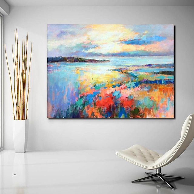  Handmade Oil Painting Canvas Wall Art Decorative Abstract Knife Painting Landscape Blue For Home Decor Rolled Frameless Unstretched Painting