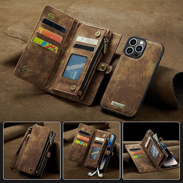 Phone Case For iPhone 16 15 14 Pro Max Plus 13 12 11 Pro Max Mini Wallet Case with Stand Holder Detachable Full Body Protective Retro PU Leather 19