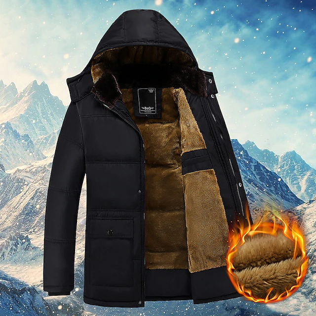 Men's Winter Coat Winter Jacket Puffer Jacket Quilted Jacket Camping & Hiking Warm Winter Solid Color Bright Black Black Puffer Jacket 16